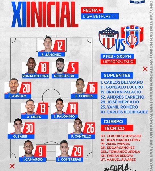 Once titular del Unión Magdalena contra el Junior de Barranquilla ...