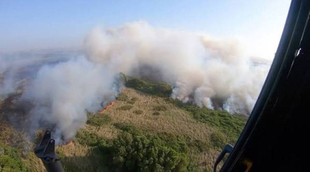 Imagen: Fuerza Aeroespacial Colombiana, incendio Parque Isla Salamanca