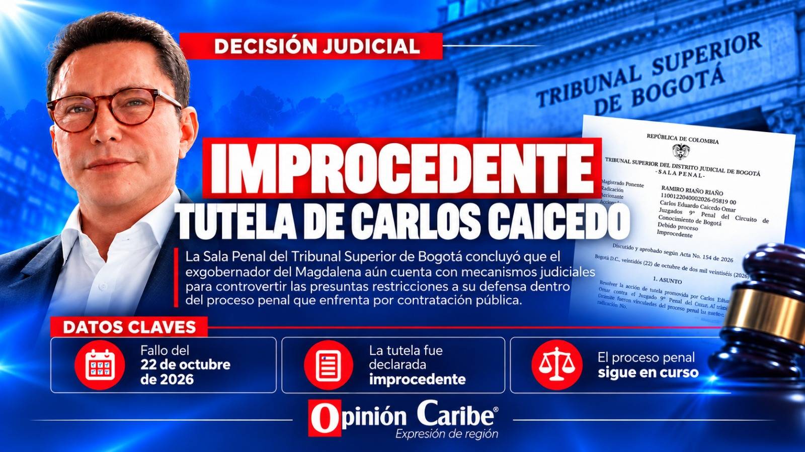 Improcedente tutela de Carlos Caicedo
