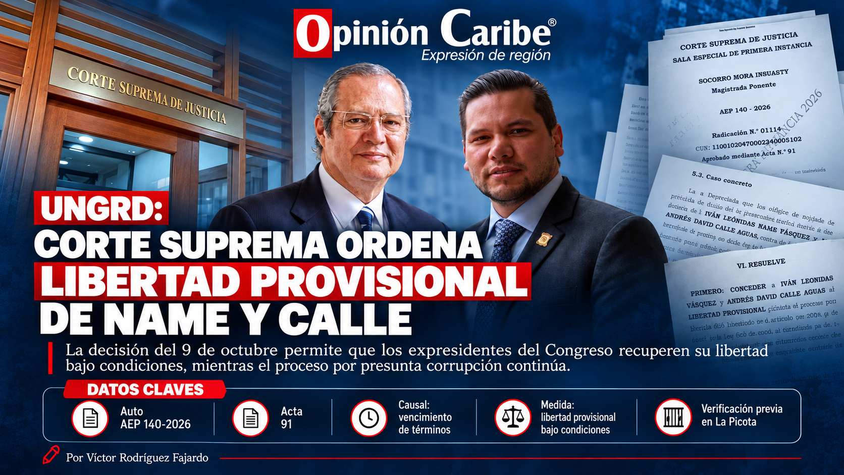 UNGRD: CORTE SUPREMA ORDENA LIBERTAD PROVISIONAL DE NAME Y CALLE POR VENCIMIENTO DE TÉRMINOS